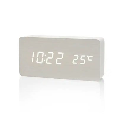 Digital LED Wooden Alarm Clock with Temperature Display