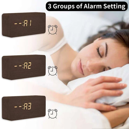 Digital LED Wooden Alarm Clock with Temperature Display