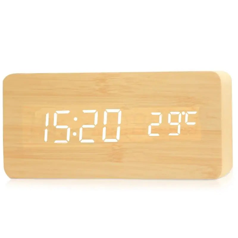 Digital LED Wooden Alarm Clock with Temperature Display