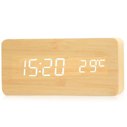 Digital LED Wooden Alarm Clock with Temperature Display